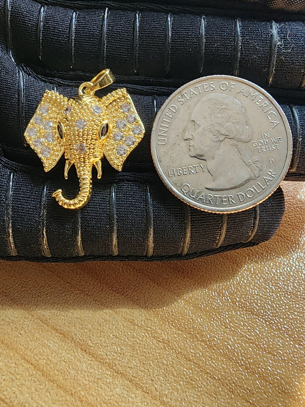 Gold Elephant Pendant Charm with Stone Accents